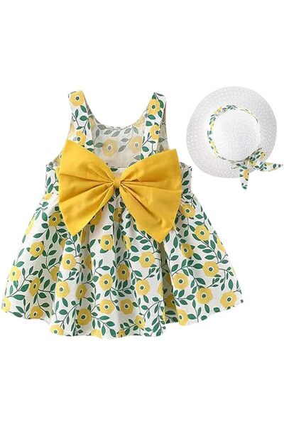 XINHUIDALSQ Baby Girl One-Piece Floral Dress with Lace Straw Hat Princess 2PC...