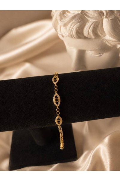 Gold renk taşlı nazar gözü detaylı çelik kadın bileklik