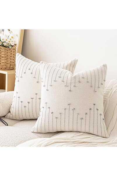 GENERAL LILEPOY Boho Throw Pillow Covers 18x18 Set of 2 Neutral Decorative Te...