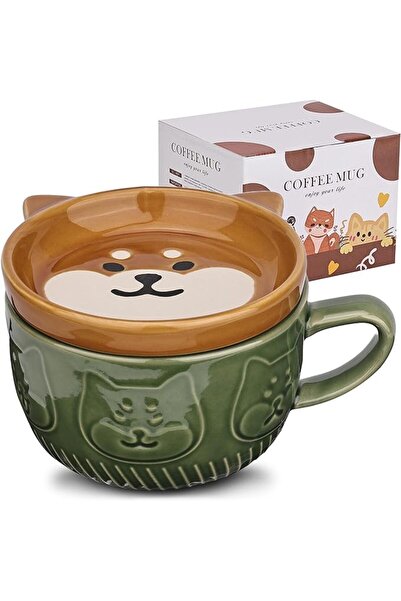 GENERAL Cute Ceramic Cat Coffee Mug with Lid,Kawaii Coffee Mugs or Tea Cups f...