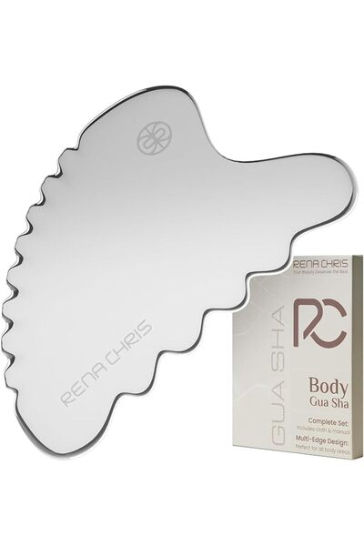 Rena Chris Body Gua Sha Tools, Natural Rose Quartz Jade GuaSha Tool, Manual M...