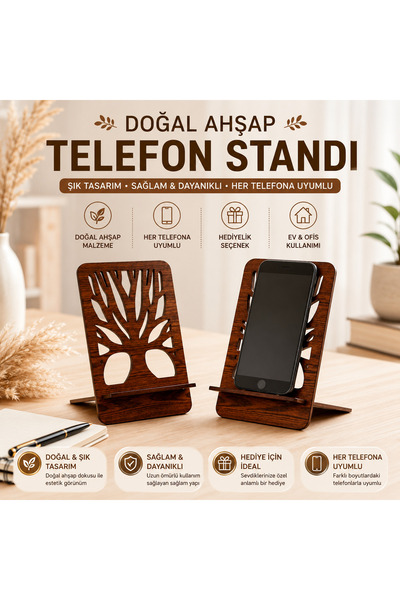 ROKH Natural Wood Tree Patterned Phone Stand Decorative Phone Holder Gift Ite...