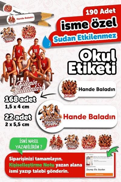 MSticker 190 Adet Kişiye Özel Okul Etiketi İsimli Kalem Defter Suluk Etiket D...