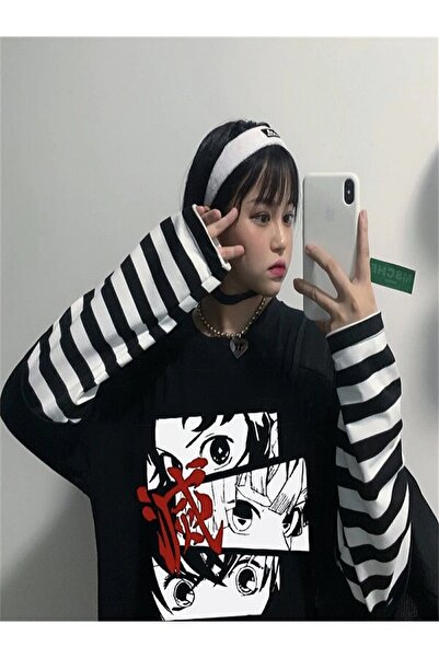 DEEFWEAR Mi̇ngalondon Touz Demon Slayer: Eyes Striped Sleeves Unisex T-Shirt