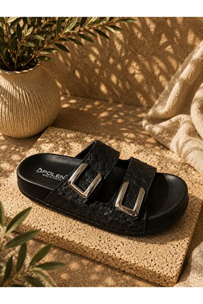 Dadak's Polen Double Buckle Knitted Detailed Soft Sole Comfortable Orthopedic...