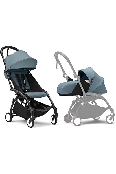 Stokke عربة أطفال YOYO3 مع حزمة للمواليد الجدد - تشمل إطارًا أسود، وحزمة ألوا...