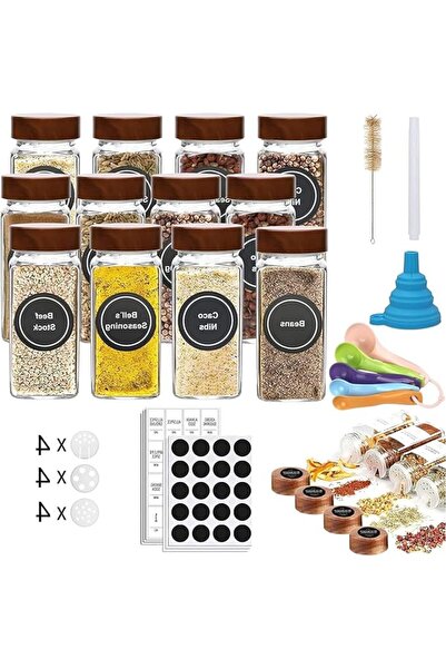 Emeralune Spice Jars- Glass Spice Jars with Shaker Lids - 4 Oz Square Spice C...