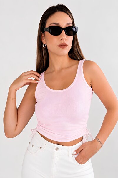 MOVİMENT Pink Ruched Drape Detailed Crop Tank Top |   Havuz Yaka Fitted Mold ...