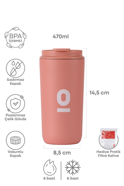 Espressolab Stainless Steel Salmon Mug Thermos Thermos Cup 470 ml No:163