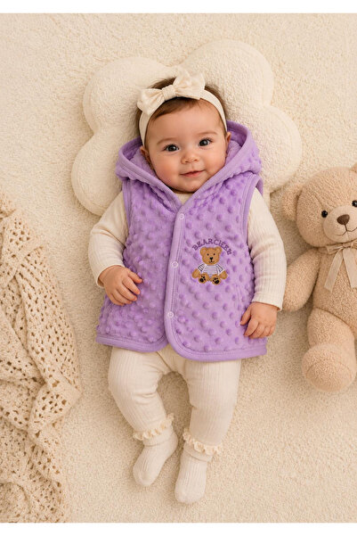 Genel Markalar Bebek Kapüşonlu Yelek Nohut Kabartmalı İçi Peluş Yelek(bir bed...