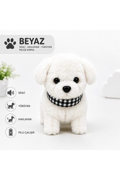 TİVENS Sesli Havlayan Yürüyen Pilli Peluş Köpek Oyuncak – Sevimli Hareketli E...