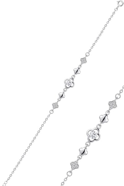 Söğütlü Silver 925 Ayar Gümüş Bileklik Tektaş Taşlı Yonca Çerçeveli Zirkon Bi...