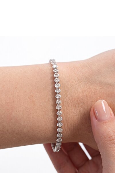 Söğütlü Silver 925 Ayar Gümüş Bileklik Oval Taş Dizilimli Su Yolu Bileklik - ...