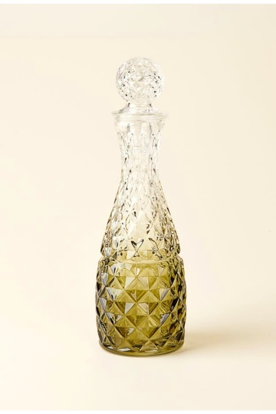 Alegre Glass İris Kapaklı Karaf , Kristal Cam ( Yeşil )