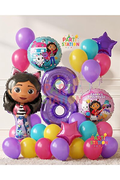Parti Station Gabby Dollhouse Balloon 8 Years Old 18 Piece Birthday Balloon D...