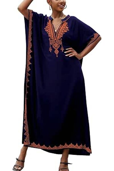 YouKD Embroidered Floral Kaftan Bohemian Beach Dress Bikini Coverups Long Bat...