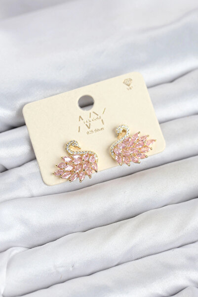 shopwave Pink Zircon Stone Gold Swan Model Women's Earrings