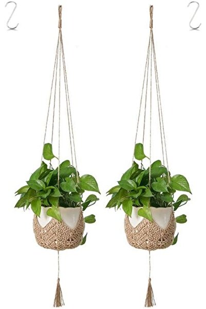GENERAL 2 Pack Macrame Plant Hangers Jute Crochet Plant Indoor Boho Plant Han...