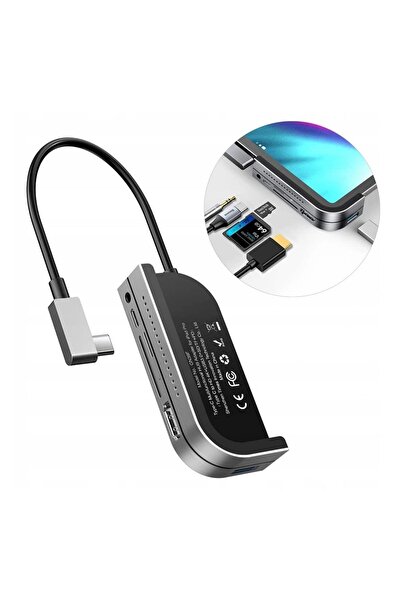 Baseus Bend Angle No.7 Type-C Hub, Aluminum Alloy, Grey, 7-in-1 Multiport Ada...