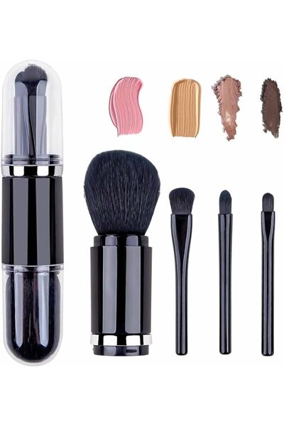 Tazweeq Travel Portable Makeup Brush Set, Mini 4 in 1 Makeup Brush, Travel Mu...