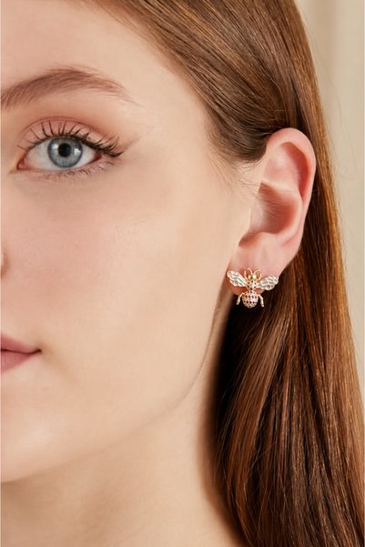 Generic Brand Bee Figured Design Earrings with Zircon Stones