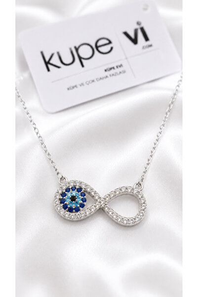 Küpevi Infinity and Evil Eye Figured Zircon Stone Stainless Steel Women's Nec...