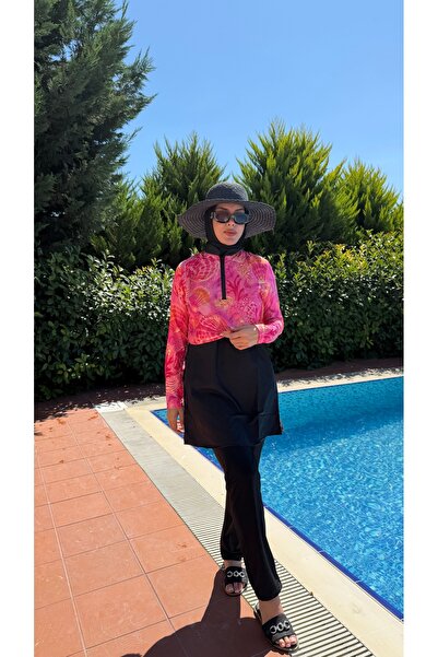 Genel Markalar pembe çiçekli tesettür mayo