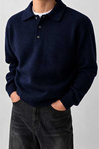 SERABLANKA Men's Polo Collar Oversize Knit Sweater – Comfortable Fit