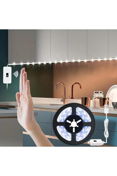 SHANARS شريط إضاءة LED بطول 5 أمتار مع مستشعر حركة اليد، إضاءة LED تحت الخزان...