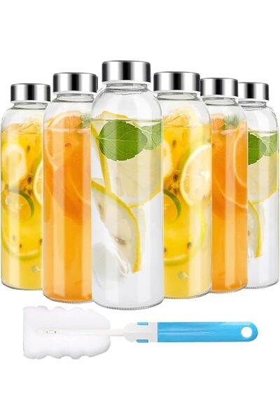 Winsoyya Clear Glass Bottles with Lids 18 oz, Reusable Glass Water Bottles wi...