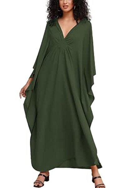 YouKD Women's Solid Color Bohemian Kaftan Dress Beach Cover Ups Plus Size Bat...