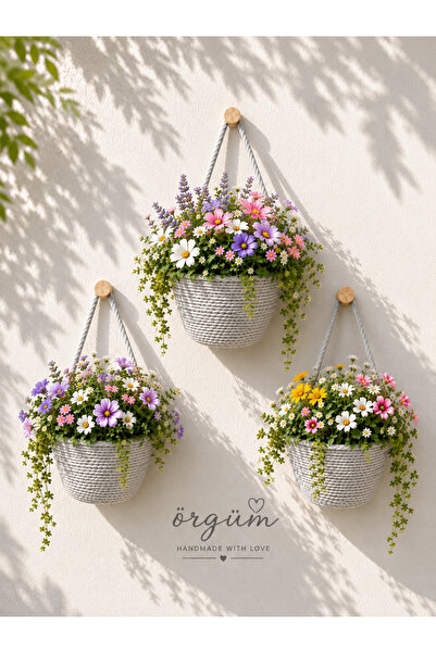 ÖRGÜM Basket 3-Piece Mini Basket Organizer (Plants and Wooden Hangers Are Not...