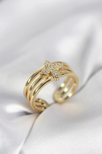 SORA GROUP Gold Color Zircon Stone Clover Model Women's Ring