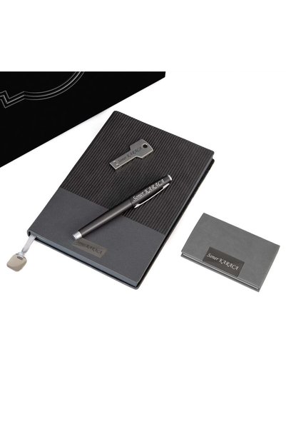 hediyerengi İsme Özel Gri Defter Roller Kalem USB Flash Bellek ve Kartvizitli...