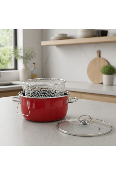 English Home Sartagi Emaye Kızartma Tenceresi 22 Cm Kırmızı
