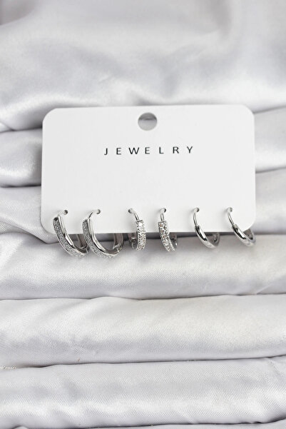 SORA GROUP Silver Color Brass Women's Earring Set with Zircon Stone