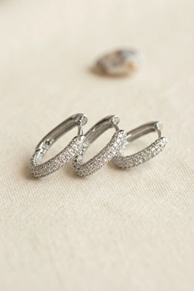 SORA GROUP Set of 3 Silver Color Zircon Stone Square Hoop Earrings