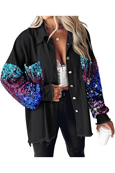 Generic Women's Casual Denim Jackets Frayed Hem Washed Button Jean Jacket Dis...