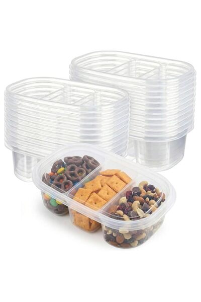Generic Reusable Snack Containers with Lids,900ML three Compartment Snack Pac...