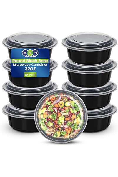 Generic Packing 12 Pieces Disposable Round Microwave Container Of 32 Oz with Lid