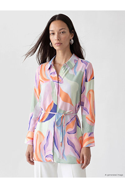 LC Waikiki Lcw Everyday Women's Patterned Shirt Tunic with Mixed Waist Belt