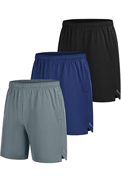 GENERAL Mens Sport Shorts 3 Pack Zip Pockets Gym Training Athletic Shorts for...