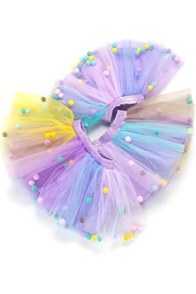 jaffiust Toddler Girl Tutu Skirt Colorful Floating Pom Poms Tulle Skirts Head...