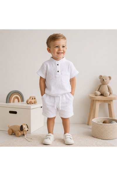 Azitta Zatta Design Compleu din Muselină pentru Copii, 100% Bumbac, Culoare Alb
