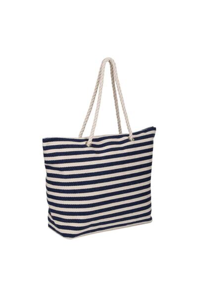 OEM Плажна Чанта в синьо с бежови райета 42x15x43см