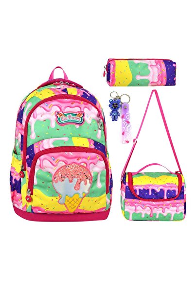 MGEStore Ice Cream Patterned 4-Piece School Bag Set Primary School Backpack L...