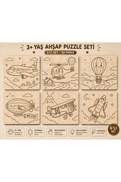 Runc Design Wooden Puzzle Set for Ages 3+ - 6 Pieces - 20 Piece Educational C...