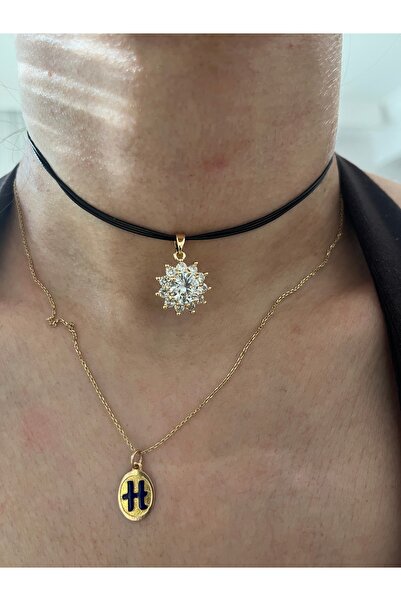 Hoop jewelery قلادة جلدية مرصعة بالأحجار