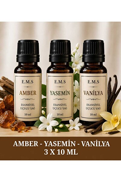 E.M.S AVM AMBER - YASEMİN - VANİLYA Esansiyel Uçucu Yağ Buhurdanlık Yağı Difü...