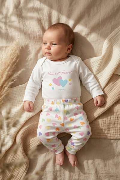 Süper Mini Baby طقم لوفوي سويت هارت للفتيات الصغيرات بأكمام طويلة وبنطلون ملو...